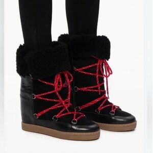 Isabel Marant Nowles padded snow boots black with red or black laces size 38